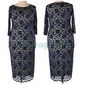 ASOS Blue Lace Overlay Long Sleeve Dress NWOT sz 18